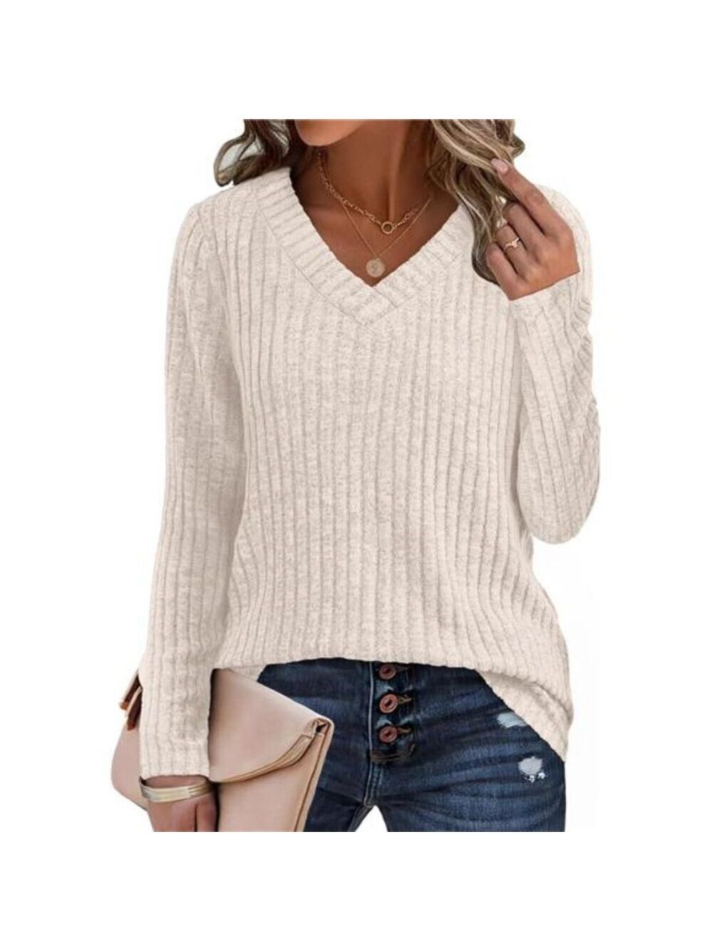 Womens Long Sleeve V Neck Tunic Top Lightweight Fall Sweater For Leggings Soft